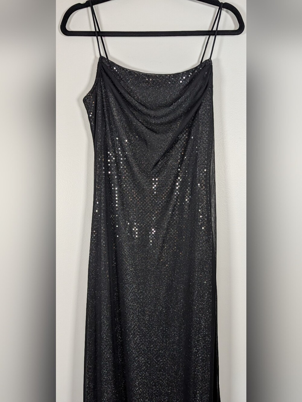 Blondie Nites By Jaslene Black Sequin With Silver Underlay Cowl Neck Maxi Dress - Picture 4 of 9